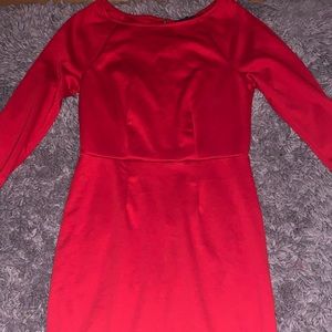 red half sleeve knee length bodycon dress